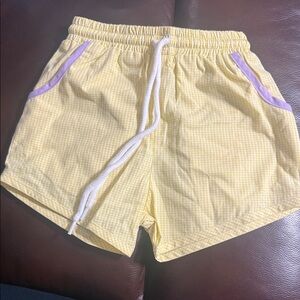 Yellow Gingham Cotton Shorts